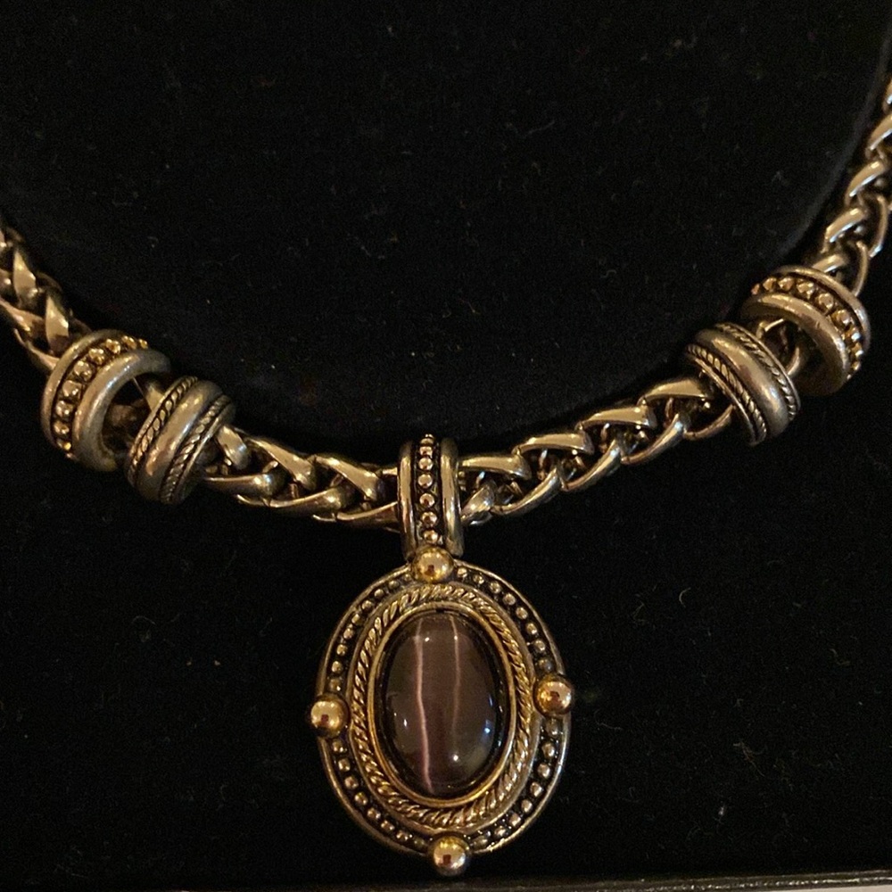 Elegant Silver Rope Chain Semi Precious stone Pendent Necklace - Picture 2 of 5